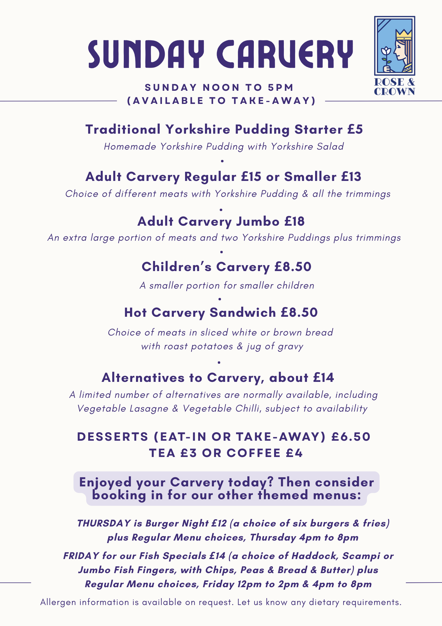 Sunday Carvery A4 Menu 2026 30.07.26 (1)